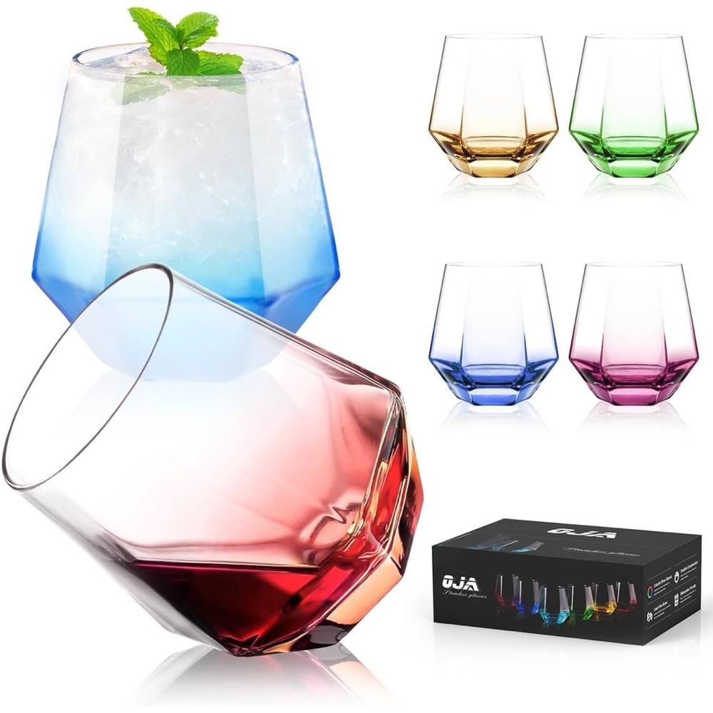 6 diamond shaped stemless glasses